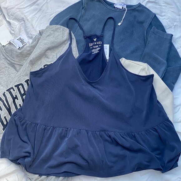 American Eagle Soft & Sexy Ruffle Racerback Tank Top (S) - Picture 1 of 6